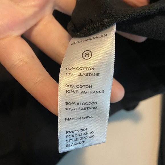 Good American Women 6 Bodysuit Square Neck Long Sleeve Black Cotton Jumper Short - Picture 6 of 11